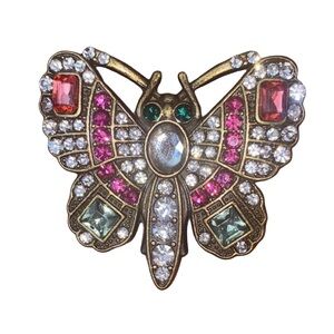 Vintage Antique Gold Tone Multicolored Stones Moth Brooch Pin